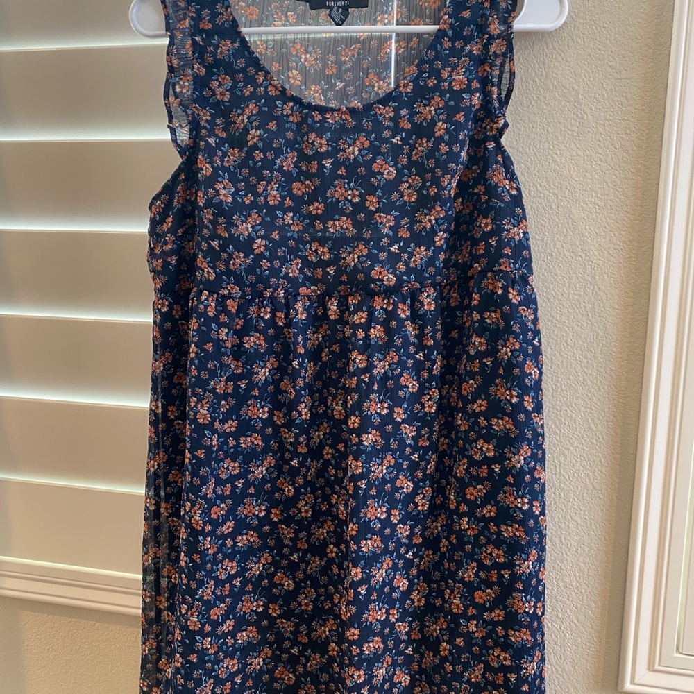 Navy Blue Floral Sleeveless Dress
